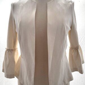 Worthington Women's Ivory Open Front 3/4 Ruffle Sleeves Blazer Jacket, Size: S